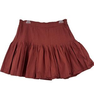 Anthropologie Eula‎ Pintuck Mini Skirt Size M Rust Red Cotton Pleated Lined